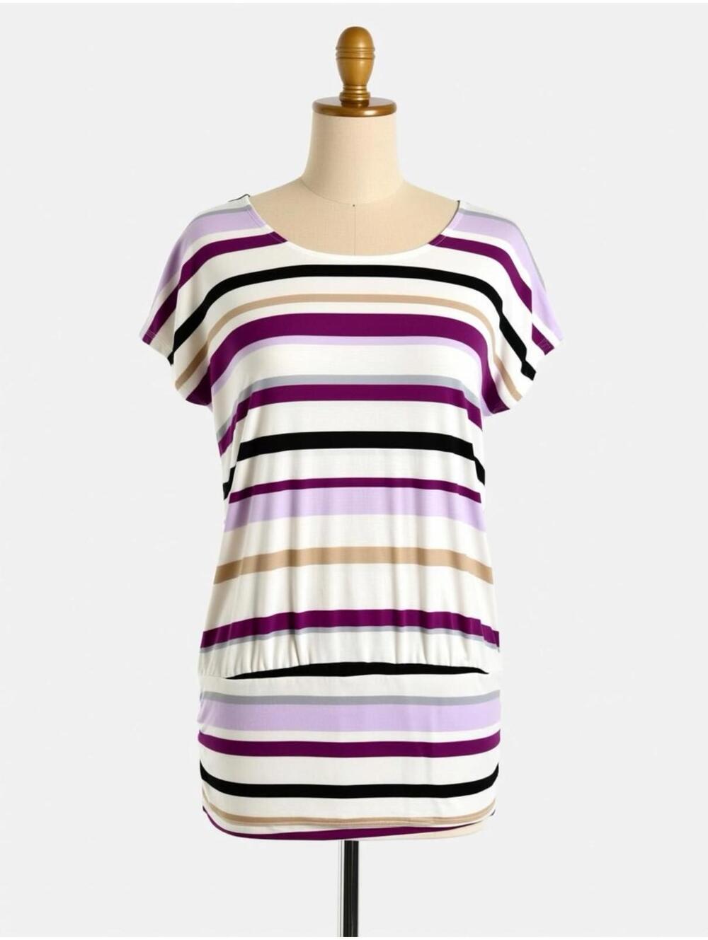 White House Black Market Striped Rayon Spandex Top Medium Purple